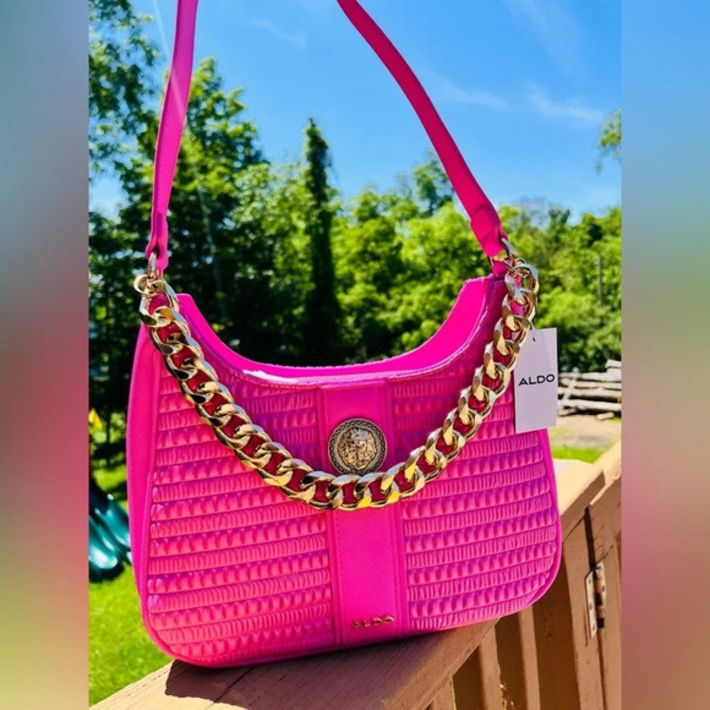 Aldo Pink Shoulder Bag Gold Chain Strap Zip Top NWT